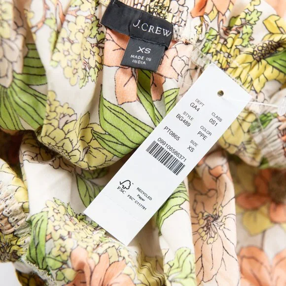 J. Crew Tie-Shoulder Cotton Poplin Dress Zinnia Floral Green Orange Size XS New - Picture 3 of 6